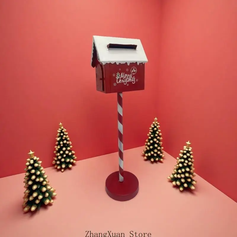 Weihnachts-Briefkasten-Display, freistehender Feiertagsständer aus Metall mit Briefschlitz und rot-weißer Oberfläche zum – Detail 2