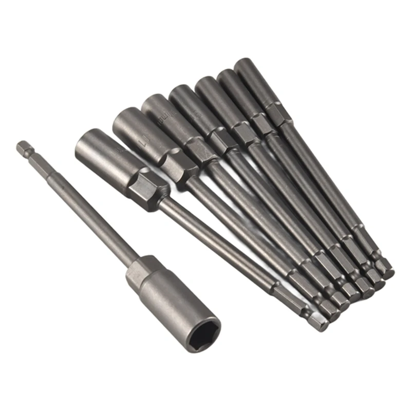 

Impact Drill Bar Wrench Extension 8Pcs Socket Adapter Set 8Pcs Power Nut Driver Long Metric 150Mm 1/4 Inch Hex