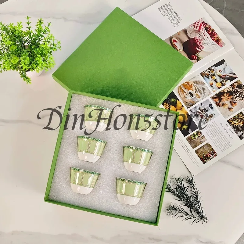European Light Luxury Colorful 6 Small Teacups, Family Banquet Souvenirs with Gift Box