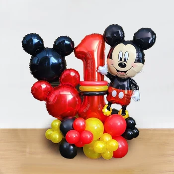 32 ピース/セットディズニーミッキーマウスホイルバルーン赤黒ラテックスバルーン 32 インチ番号ボール誕生日ベビーシャワーパーティーの装飾