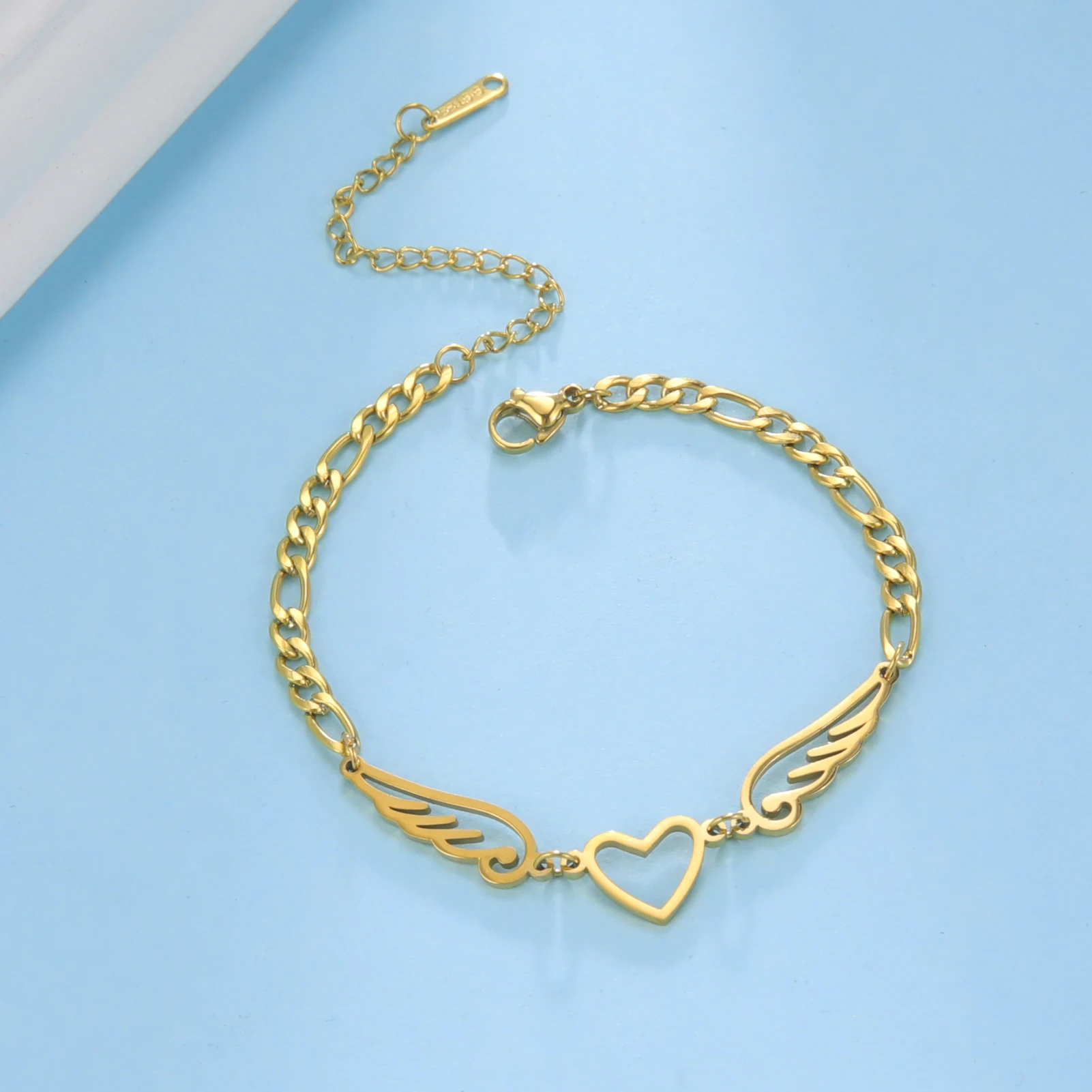COOLTIME Herz Engelsflügel Armbänder für Frauen Edelstahl Goldene Farbe Hand Fußkette Charm Schmuck Geschenk – Detail 5