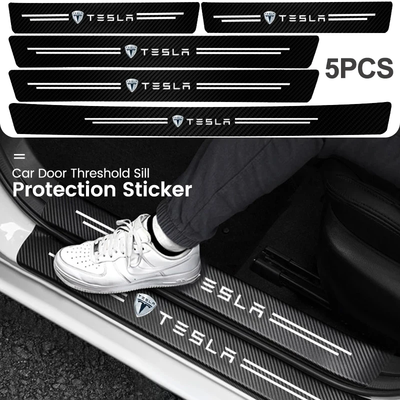 

Carbon Fiber Car Door Threshold Protective Sticker For Tesla Model 3 Y S X Cybertruck Juguete Roadster Coil Bonina SpaceX