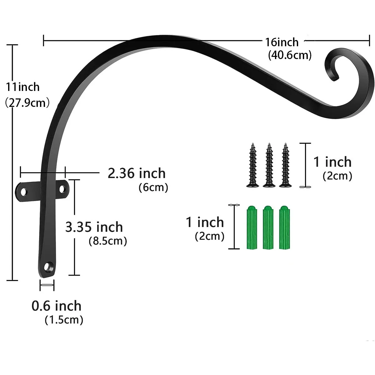 16 Inch Solid Thickened Outdoor Hanging Bracket Suitable for Birdhouse Plant Hook Flower Basket Iron Wall Forging