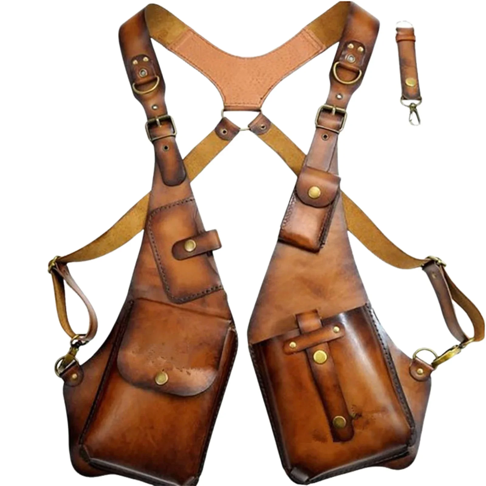 ผู้ชายยุคกลาง Steampunk Retro โรมคอสเพลย์เครื่องแต่งกายสีทึบ Underarm สายรัดไหล่กระเป๋าสตางค์หนังฮาโลวีน