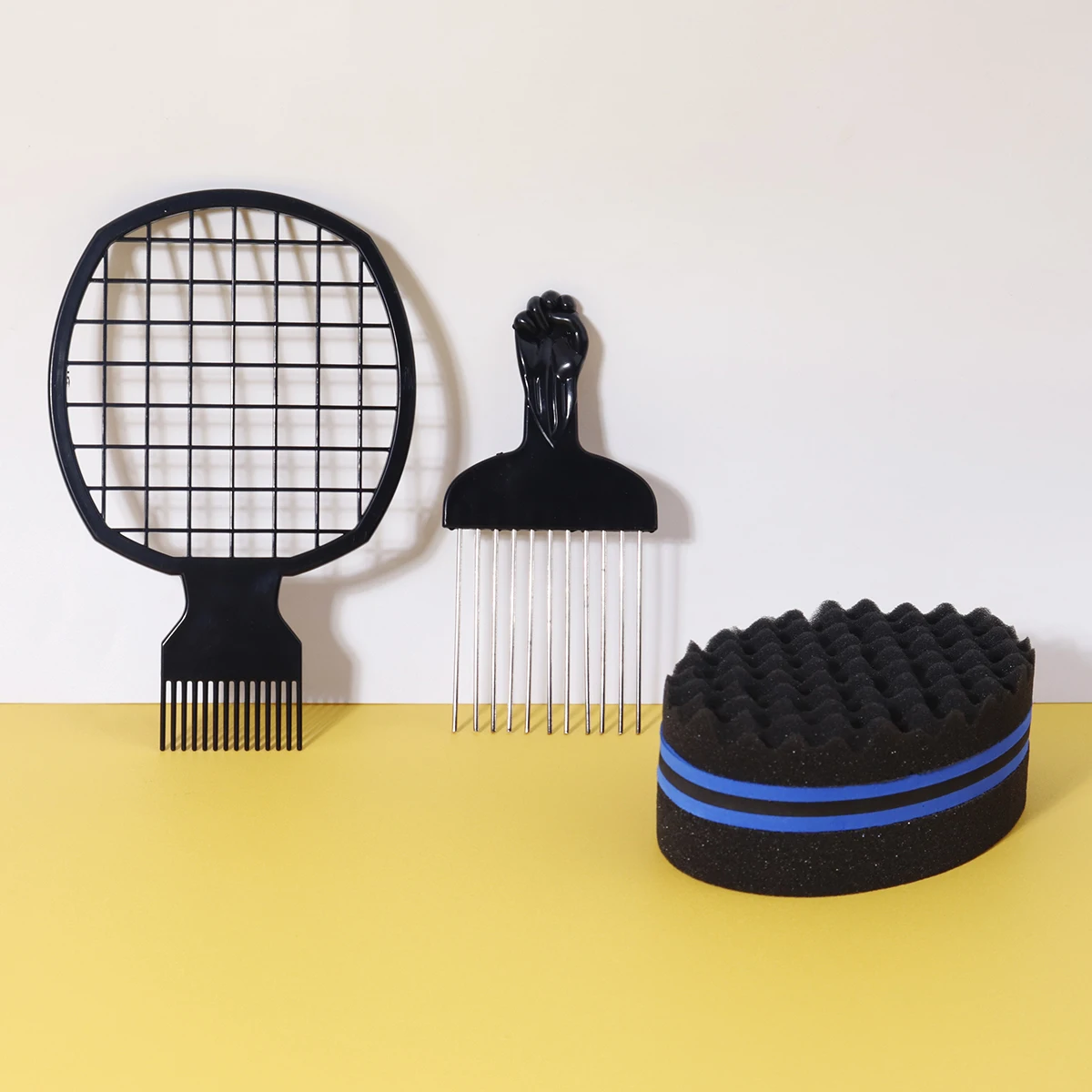 

Magic Twisted Hair Sponge Set, Small Hole Sponge Brush, Perm Styling Comb, Metal African Comb, Special For Real Hair Wigs