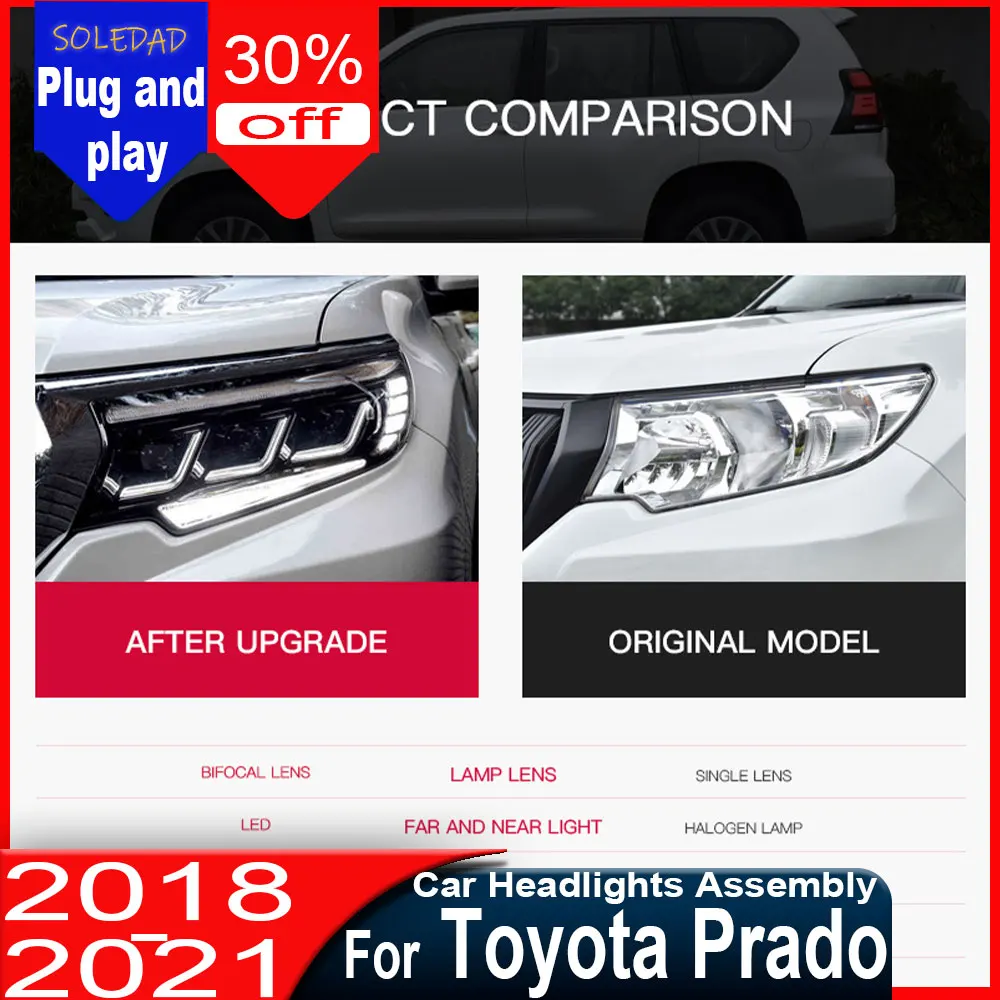 

Car headlights for Toyota Prado 2018-2021 headlight assembly upgrade equipped full LED projector headlights and daytime running