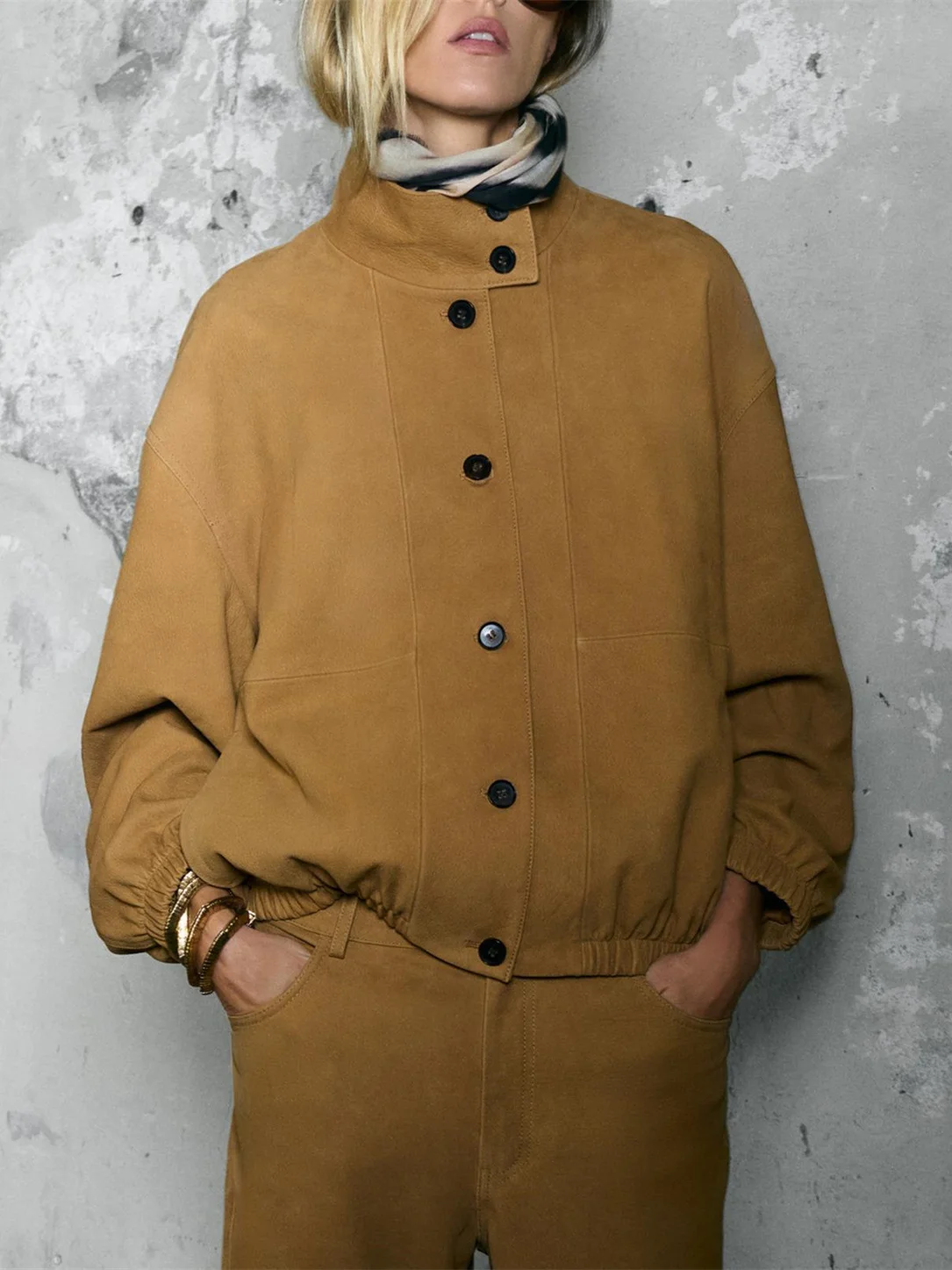 Faionable Pilot Jaet Women's High-End Feel Long Sve Stand Collar Faux Leather Outerwear New Arrival Autumn 2025