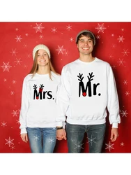 Mr and Mrs Couple Christmas Sweatshirt Merry Christmas Husband & Wife Pullover Lovely Couples Hoodies X-Mas Gift