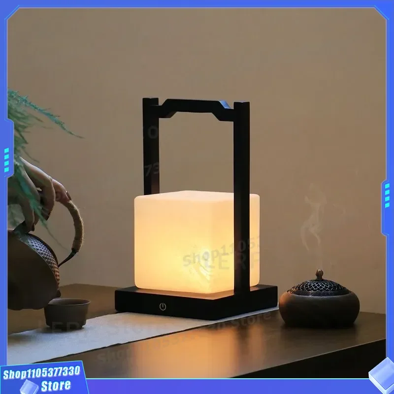 Chinese Zen Style Solid Wood Desk Lamp Bedroom Bedside Night Light Remote Control Charging High End Song Aesthetics