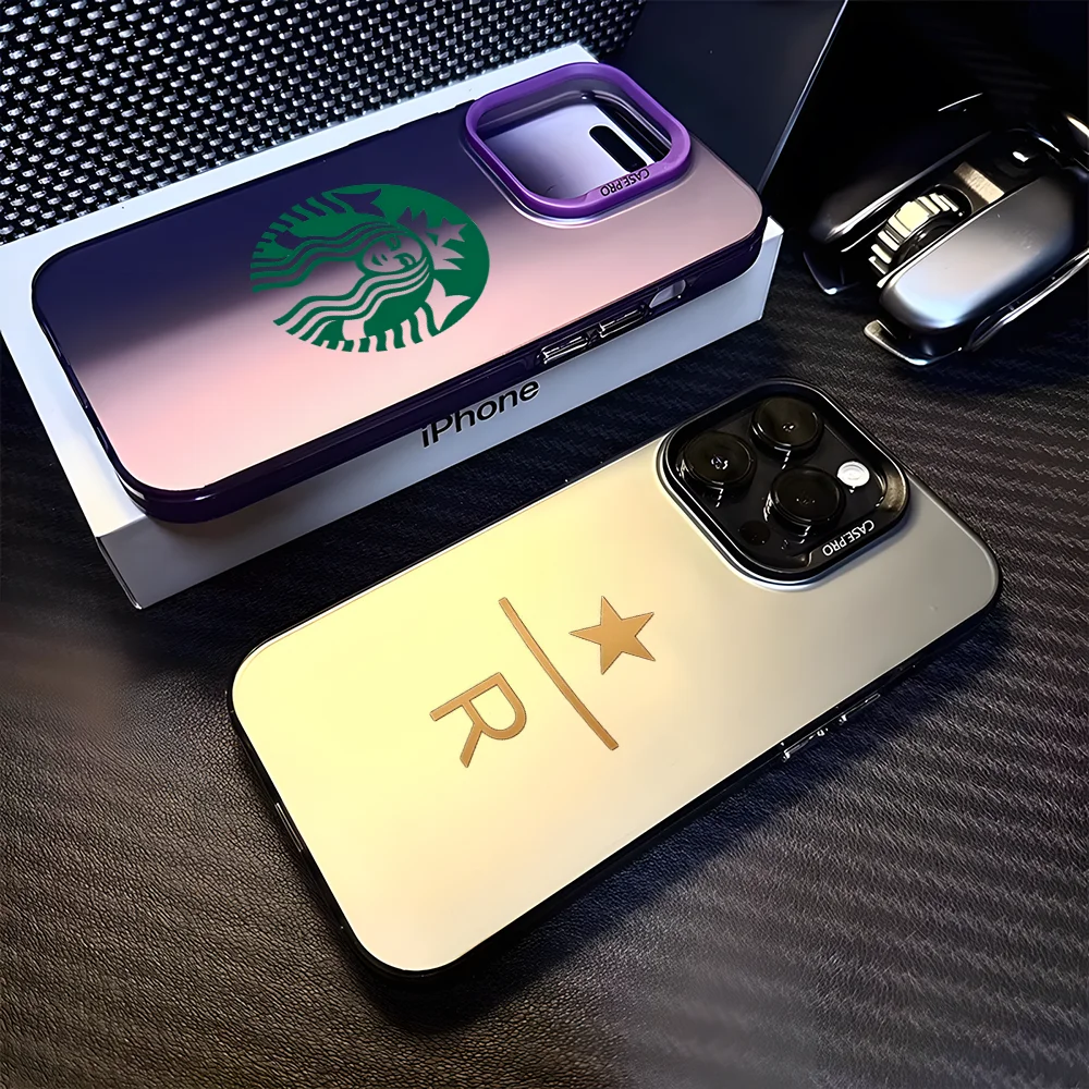 حافظة هاتف فاخرة S-StarBucks لهاتف أبل آيفون 11 12 13 14 15 16Pro Max Plus غطاء هاتف مطلي