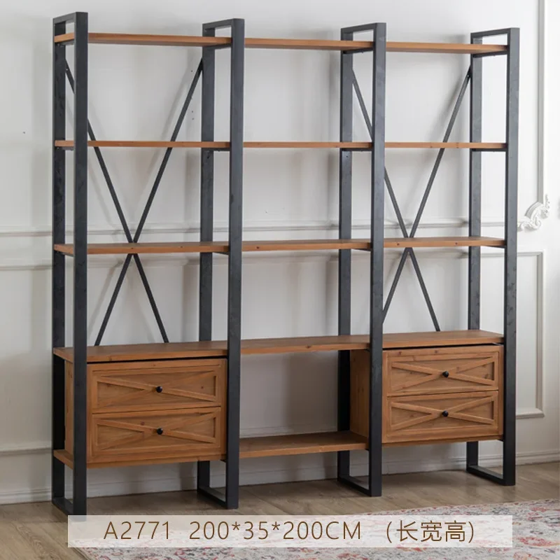 Industrial style live stream background sample display shelf, study solid wood tavern two-meter floor shelf