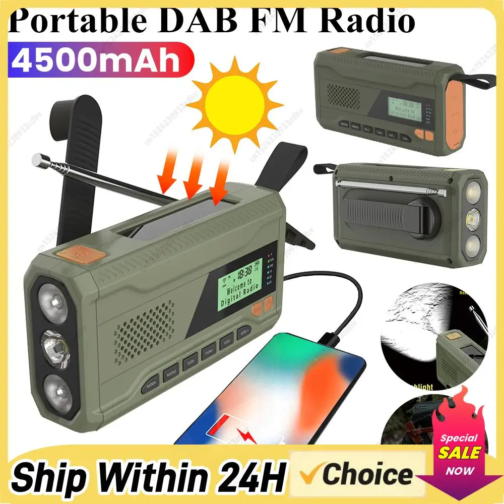 

Портативное аварийное радио DAB/FM с Bluetooth, солнечной зарядкой, ручным динамо-генератором, для кемпинга, с фонариком