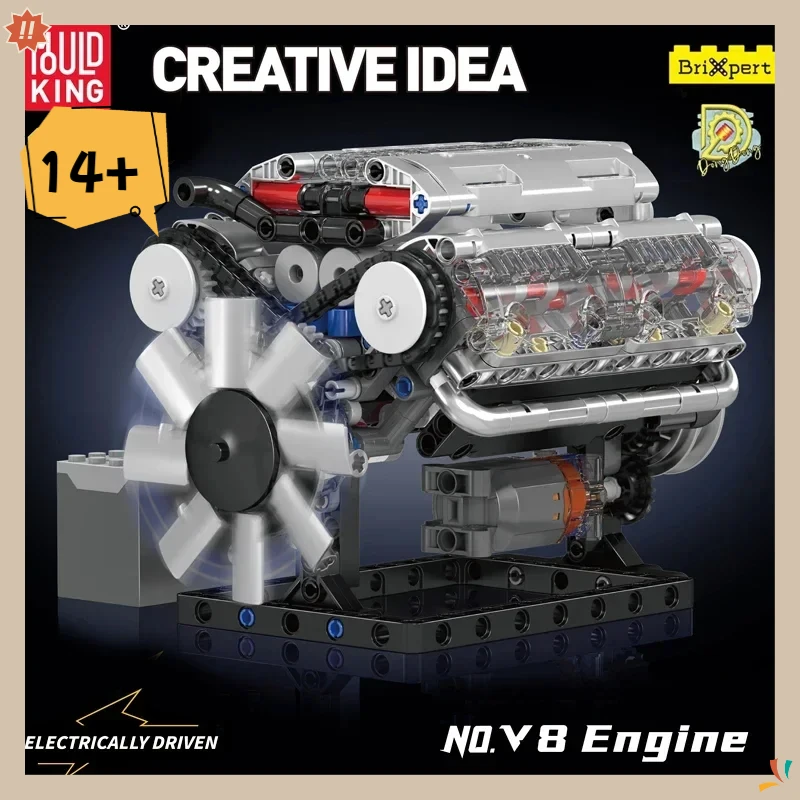 

MOLD KING моторизованная модель двигателя V8, комплект строительных блоков с электроприводом, реалистичные поршни для взрослых/детских игрушек, подарок 10088