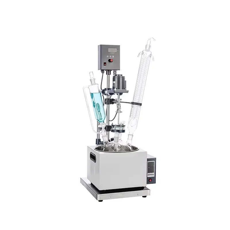 i Small 5L Single Layer Glass Reactor Automatic Oil Bath Laboratory Bioreactor Featuring Pressure Vessel Pump Motor Engine