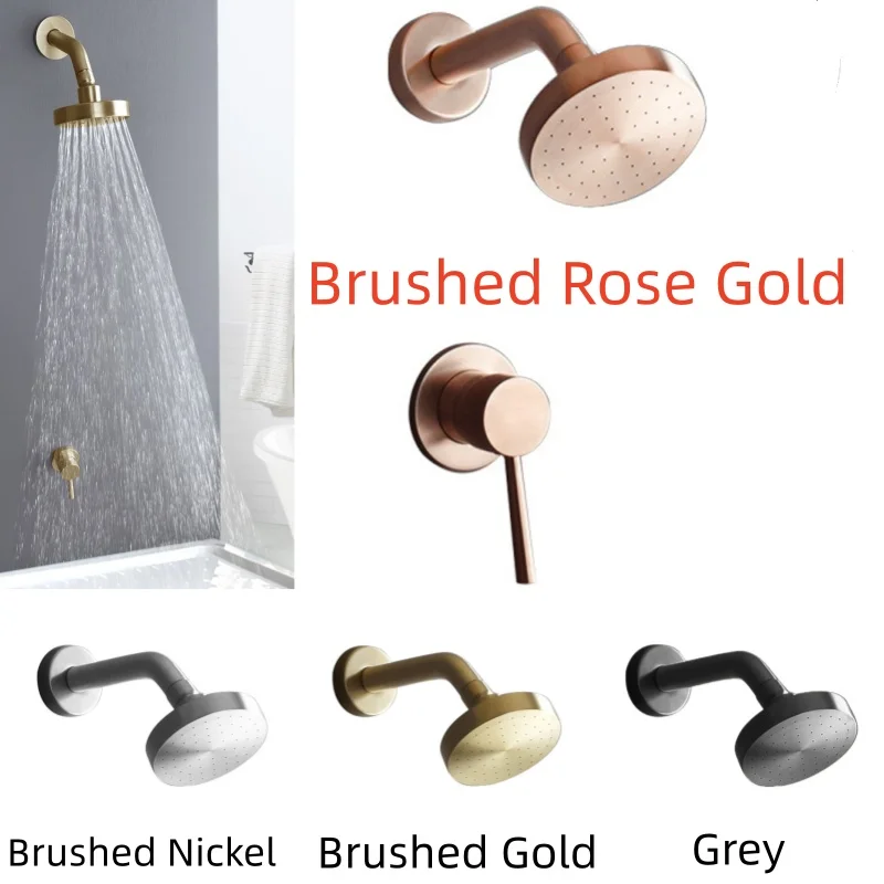 Grifo de baño de oro rosa y Oro pulido, grifo de ducha montado en la pared, mezclador de lluvia de alta presión de 4 pulgadas, cabezal de ducha, juego de ducha