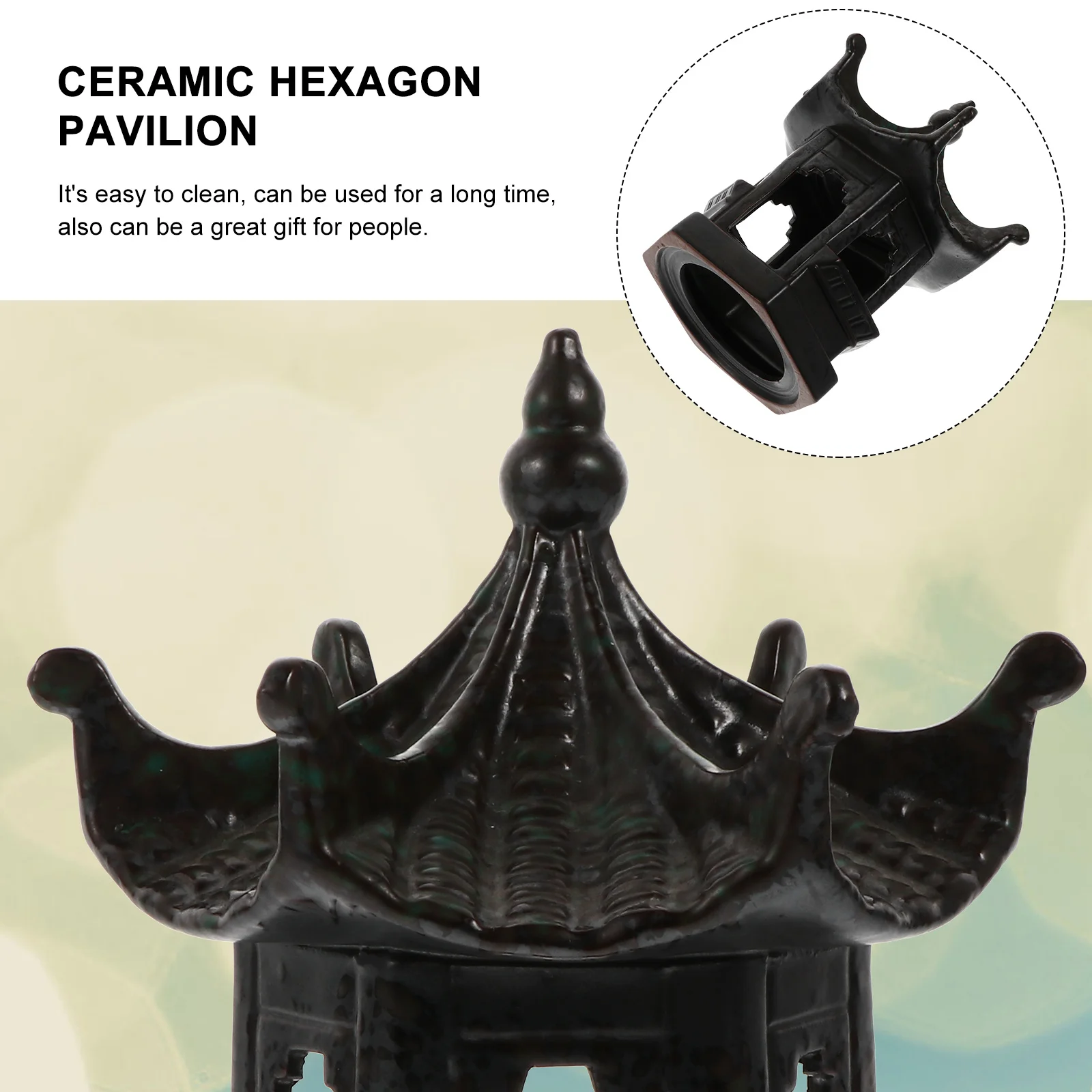 

1Pcs Hexagon Pavilion Craft Ceramic Decor Mini Garden Ornament Vivid Color Durable Home Office Use Hexagon Pavilion Decoration