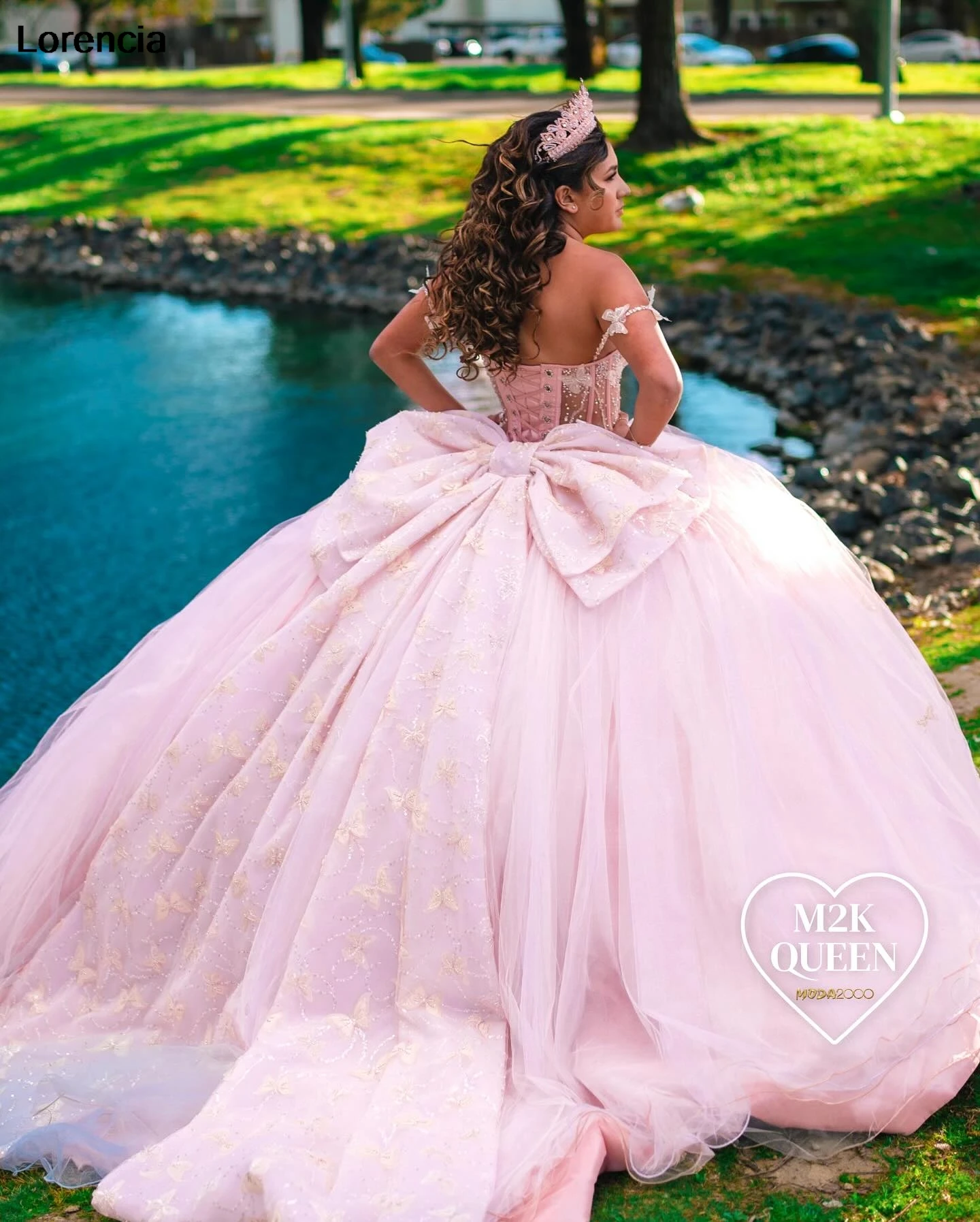 Lorencia Mexicaanse Roze Quinceanera Jurk Baljurk Kanten Vlinder Applique Kralen Corset Sweet 16 Vestidos De 15 Años Yqd892