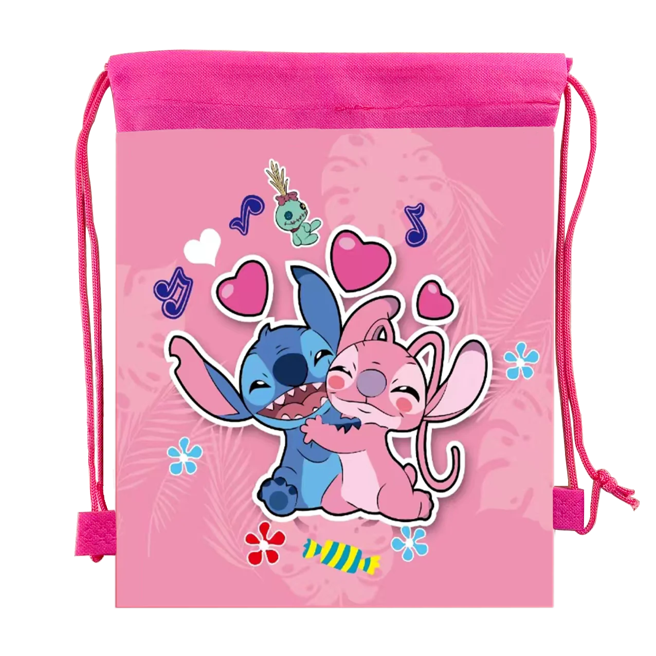 12pcs Lilo&Stitch Gift Bags Nonwovens Backpack Adjustable Drawstring Bag Pink Stitch Angel Birthday Party Decoration Gift Box