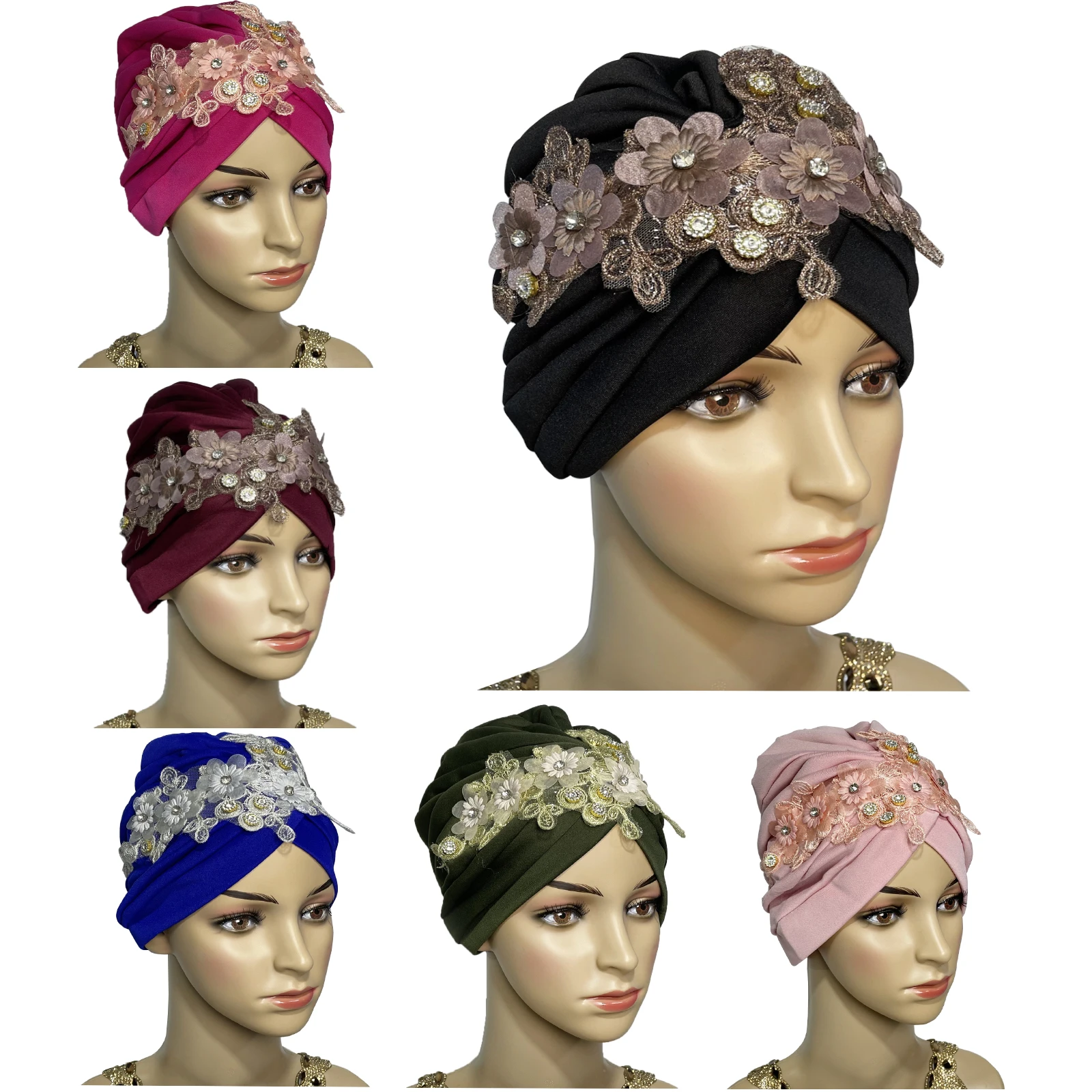 Latest Muslim Turban Women's Headscarf Nigeria Aso Oke Africa Autogele Flower Accessories Pleated Headscarf Hat Indian Headtie