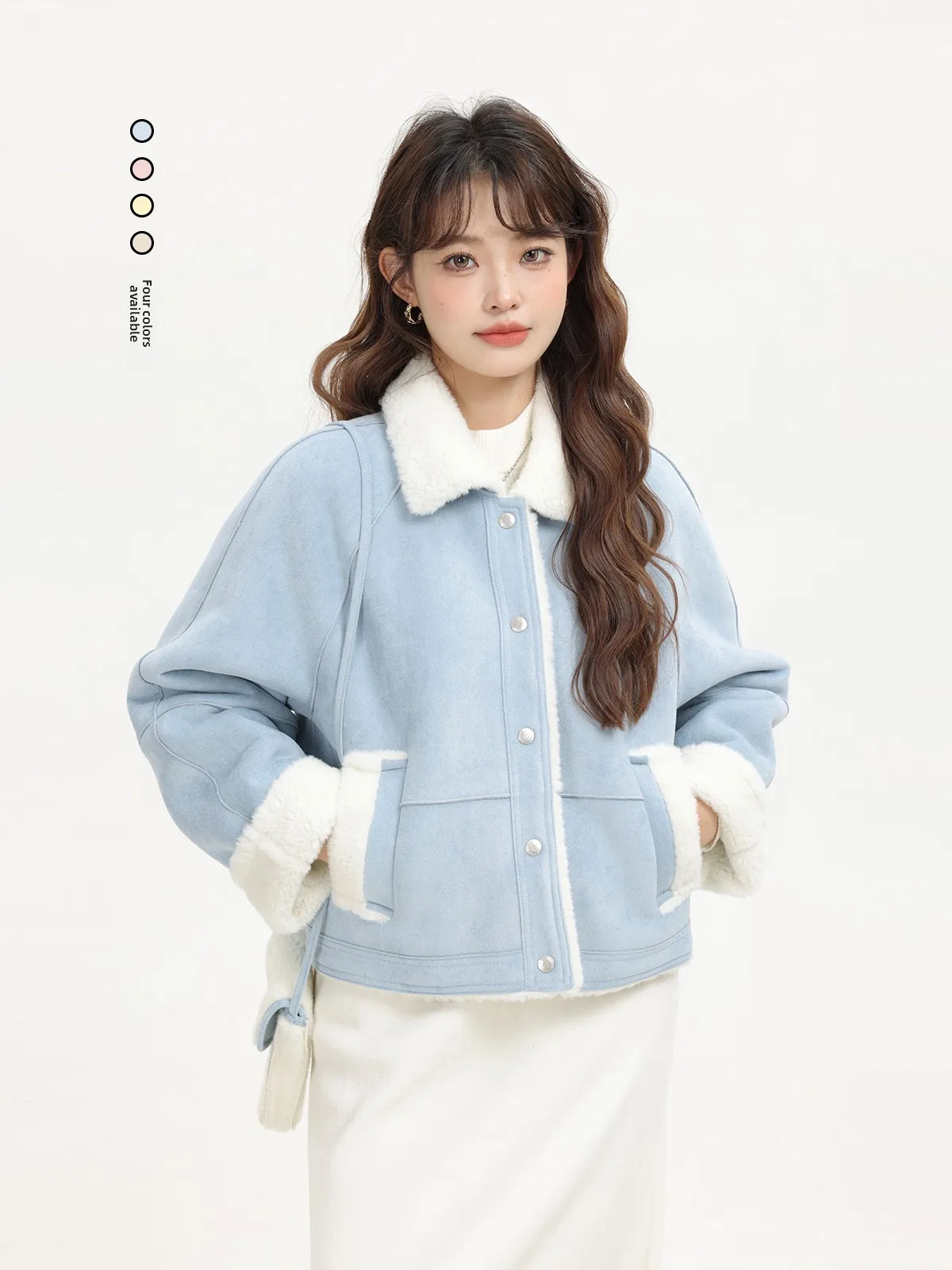 

Корейская замшевая куртка с мехом ягненка, зимняя теплая внутренняя верхняя одежда, пальто Elely Crted ort для женщин