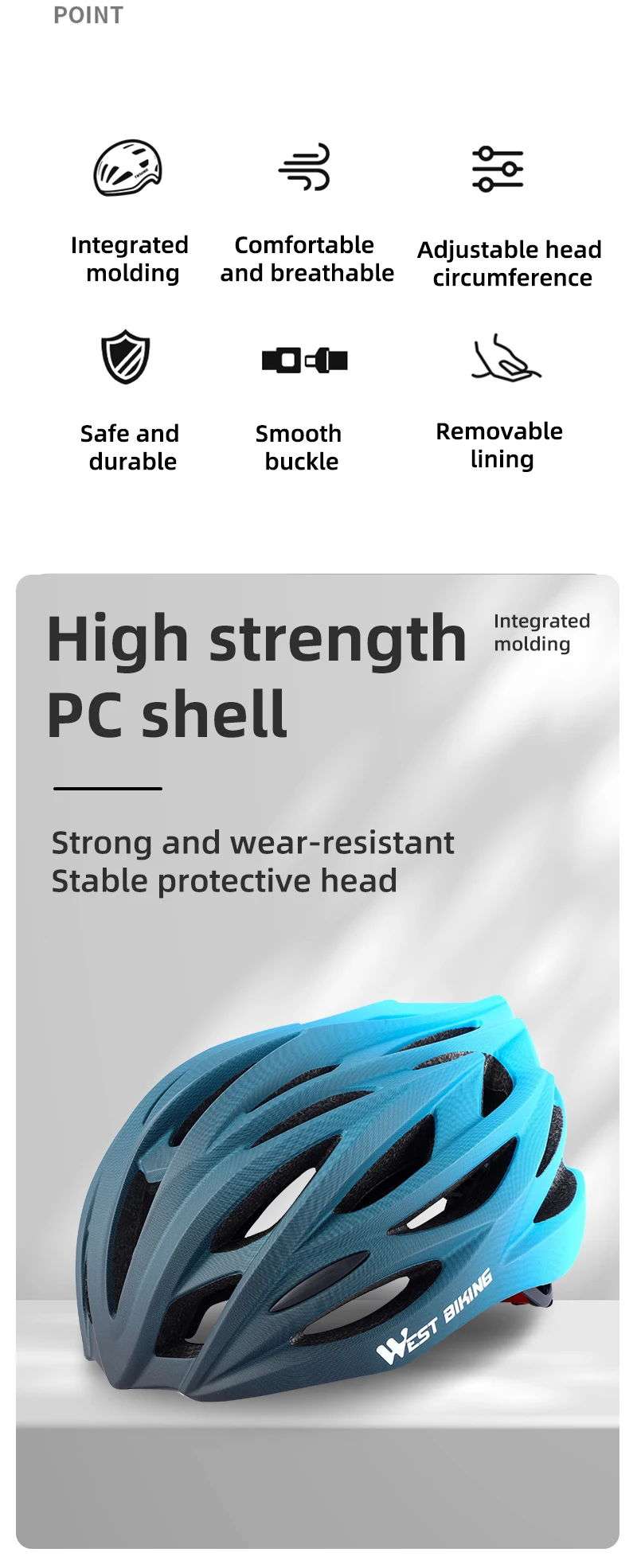 WEST BIKING Fahrradhelm Ultraleicht Integral Geformt 28 Belüftungsöffnungen Farbverlauf Verstellbare Größe M L Rennrad MTB Fahrradhelm Unisex – Detail 3