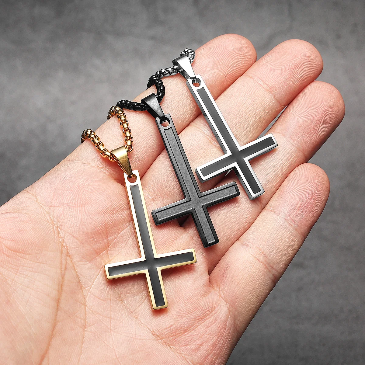Inverted Cross Simple Amulet Stainless Steel Men Necklaces Pendant Chain Punk Women Fashion Jewelry Gifts Wholesale Dropshiping