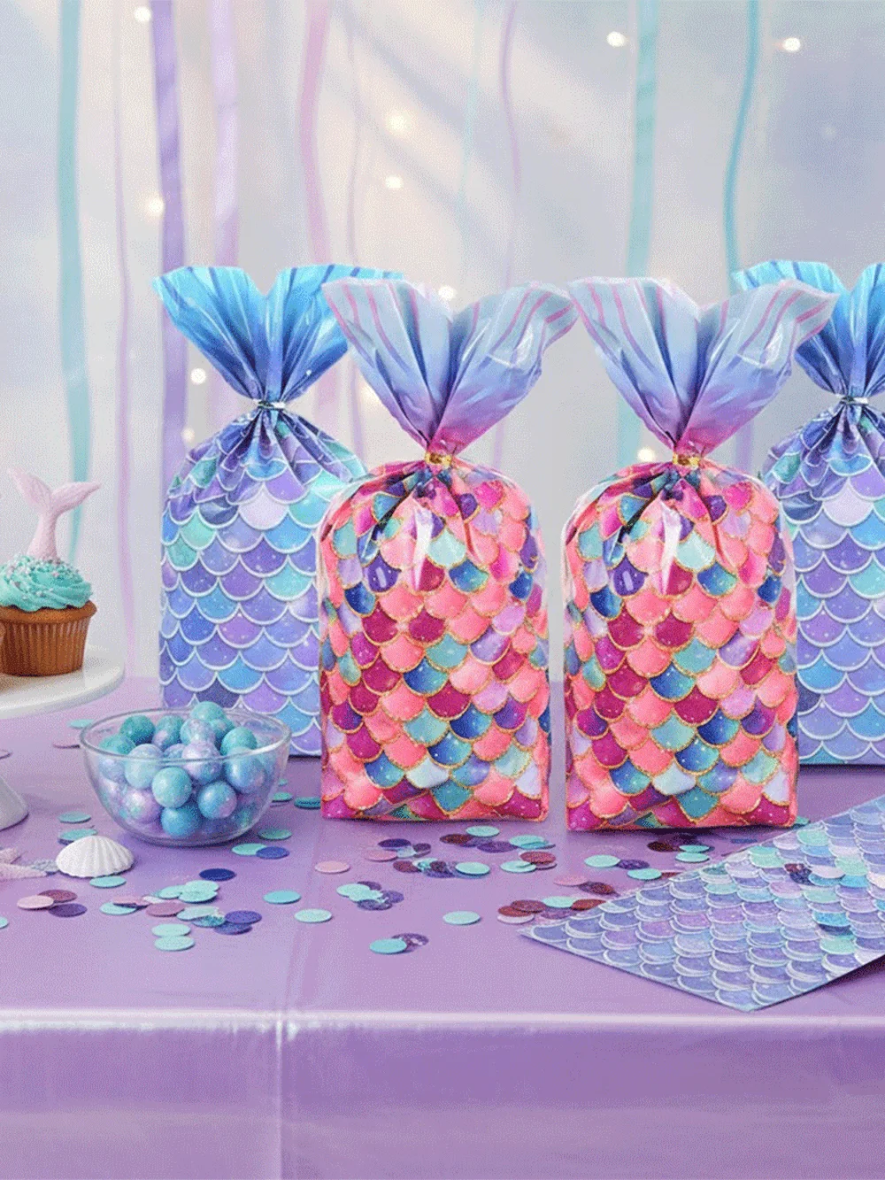 50 Stück Meerjungfrauen-Party-Geschenktüten, Zellophan-Süßigkeitenbeutel, Unterwasser-Thema, Mädchen-Geburtstagsparty-Deko, Baby-Shower-Zubehör – Detail 7