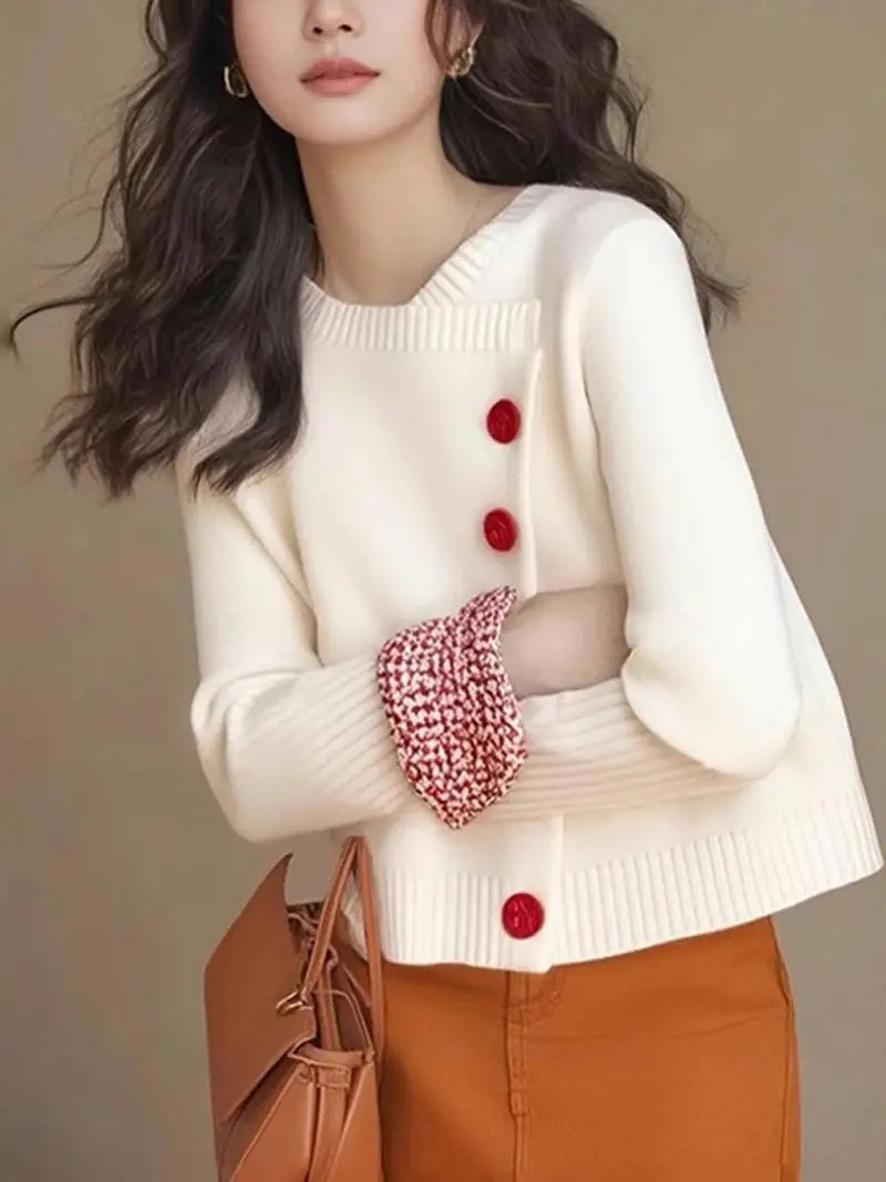 Korean Fashion High Sense White Short Knitted Cardigan Sweater Winter 2025 Street Casual Office Sweater Women Jacket Y2k Tops