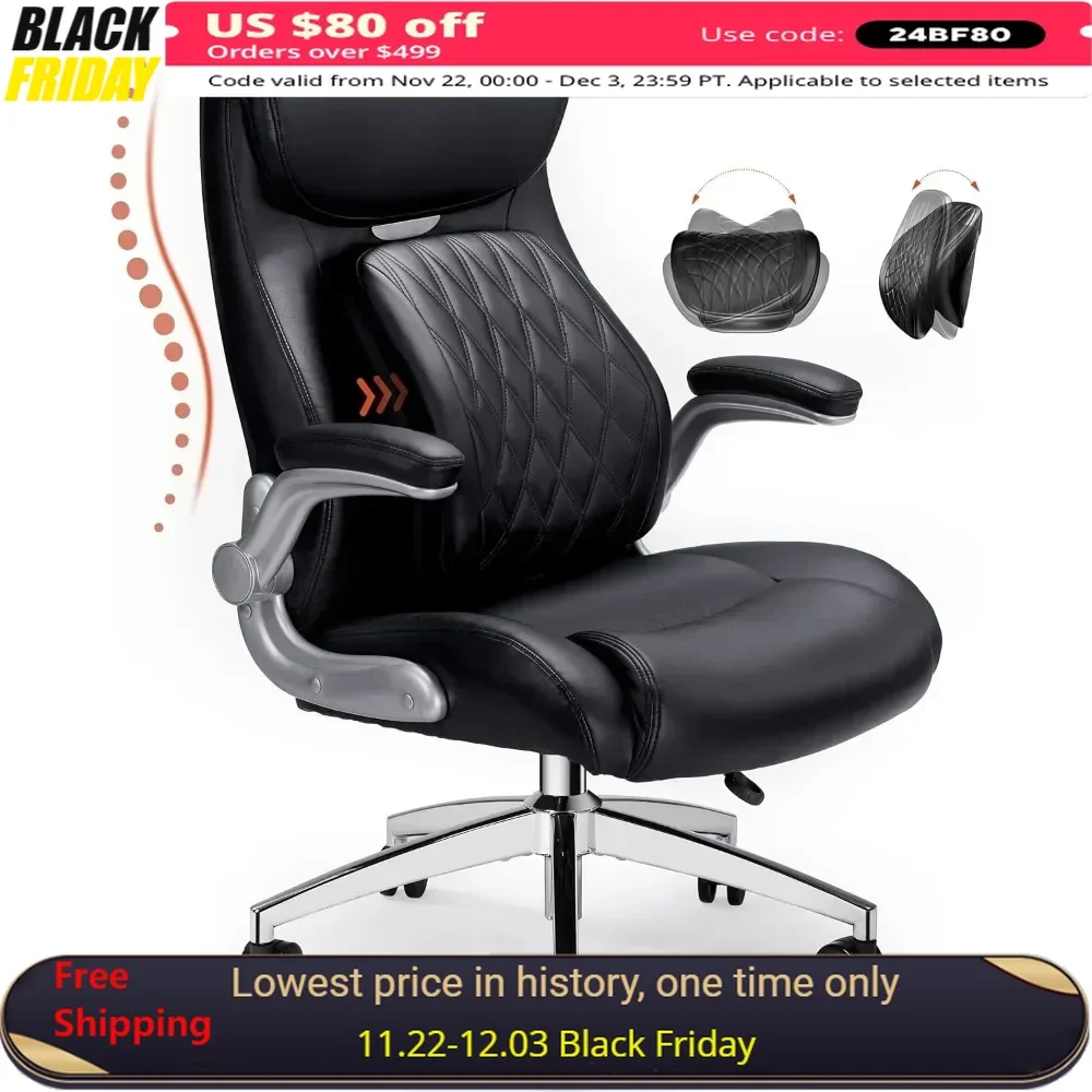 Executive Office Chair, Posture PU Leather with Dynamic Sitting & Stepless Adjustable Lumbar Support, Ergonomic, Computer Chairs