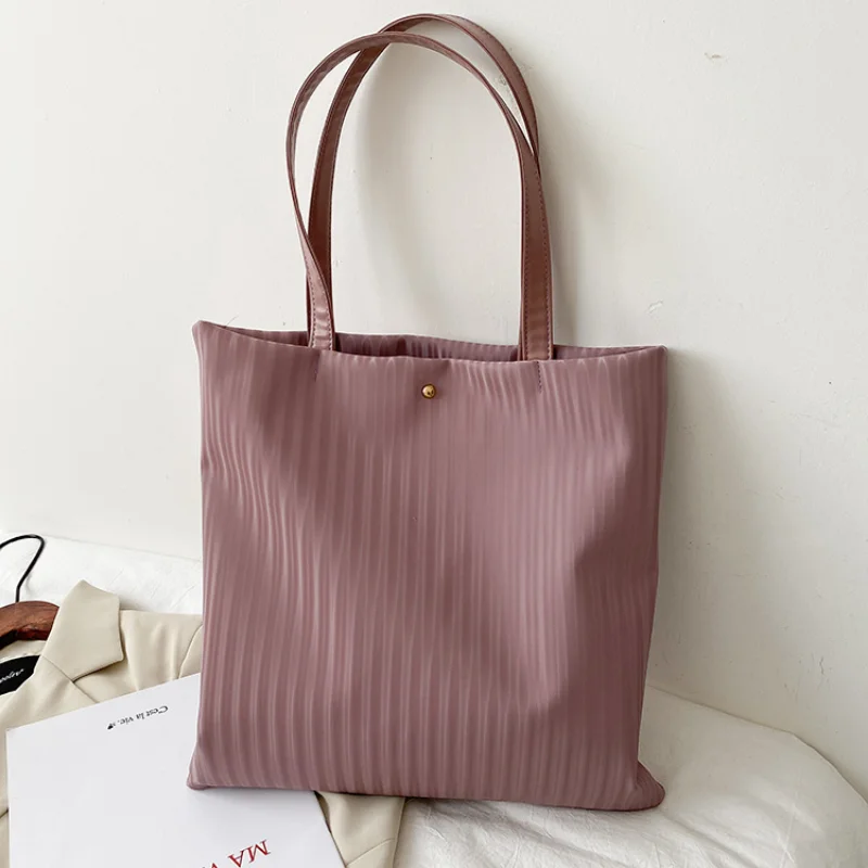 Handbags for Women  Large Capacity Tote Shopper Bag Solid Color Striped Pu Leather Corduroy Lining Bolso De Mujer