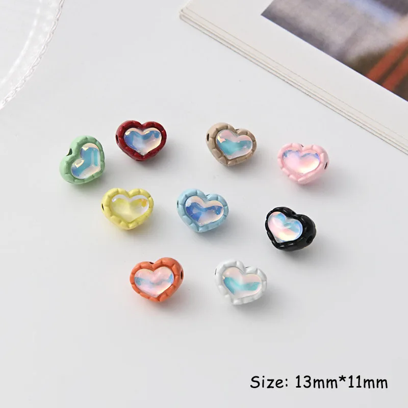 

10Pcs Colorful Heart Zircon Beads Charms DIY Jewelry Making Accessories for Necklace Phone Chain Bracelet Key Chain Supplies