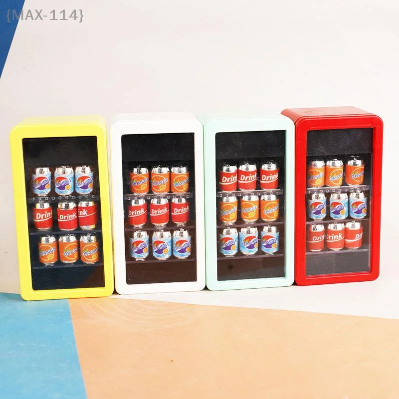 {MAX-114}  1:12 Dollhouse Miniature Refrigerator With Canned Drinks, Beverage Cabinet Model For Pretend Play