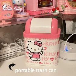 Hello Kitty Trash Can Portable Desktop Office Dormitory Car Living Room Square with Lid Mini Storage Accessories Home Cartoon