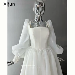 Xijun White Simple Evening Dress Short Organza Prom Dress Puff Sleeves Prom Gowns Fairy Princess Party Dress 2023 Homecoming