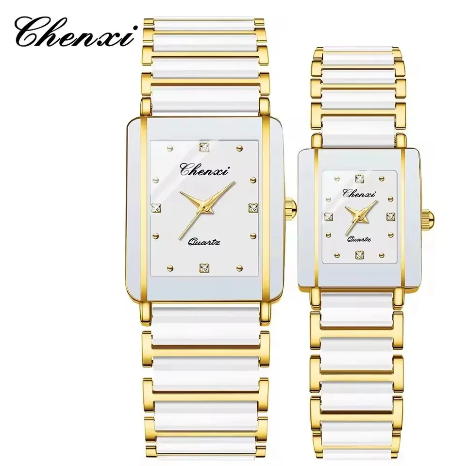 CHENXI 104A Couple's Quartz Watch Gold Black and White Ceramic Luxury Watch Men's and Women's Valentine's Day Gift Watch reloj