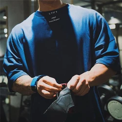 JAPAN&UK Cotton Gym Shirt Sport T Shirt Men Short Sleeve Running Shirt Men Workout Training Tees Fitness Loose large size Tops