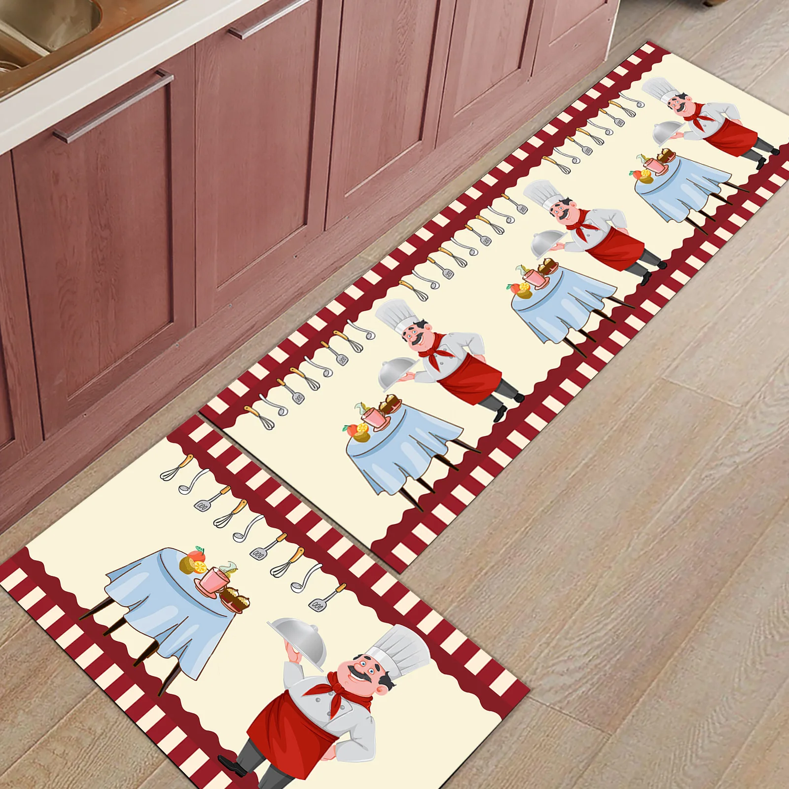 Red Kitchen Chef Carpet Knife and Fork Rug Balcony Living Room Home Decor Entrance Door Mat Kitchen Bedroom Bathroom Carpets 1PC