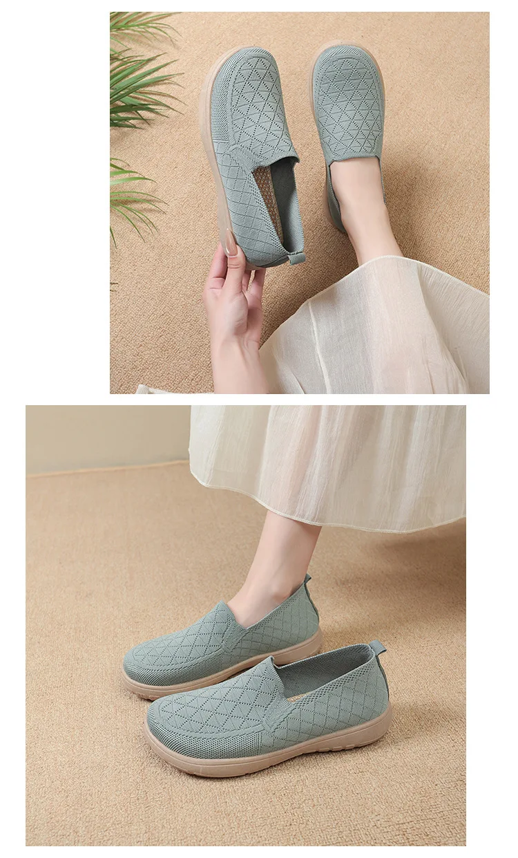 Damen Slip-On Schuhe im Stil von alten Peking-Stoffschuhen, atmungsaktive, gewebte, flache Schuhe, weich, rutschfest, bequem, zum Gehen, für Mütter, lässig, alltagstauglich, leichte Sneaker – Detail 15