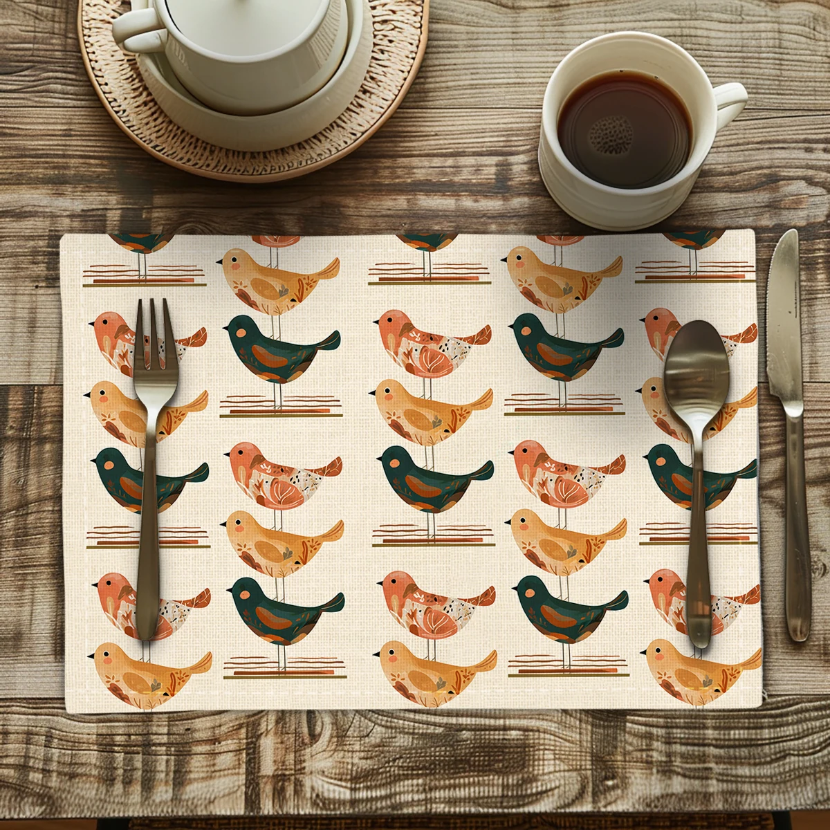 Vintage Geometric Pattern Polyester Placemats & Coasters - Stylish Table Linens for Home Dining, Restaurant and Daily Use