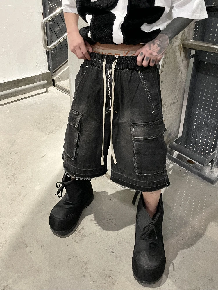 

Washed Distressed Straight Leg Five Pocket Workwear Shorts Zipper Casual Loose Fit Youthful Style Spring Summer Collection
