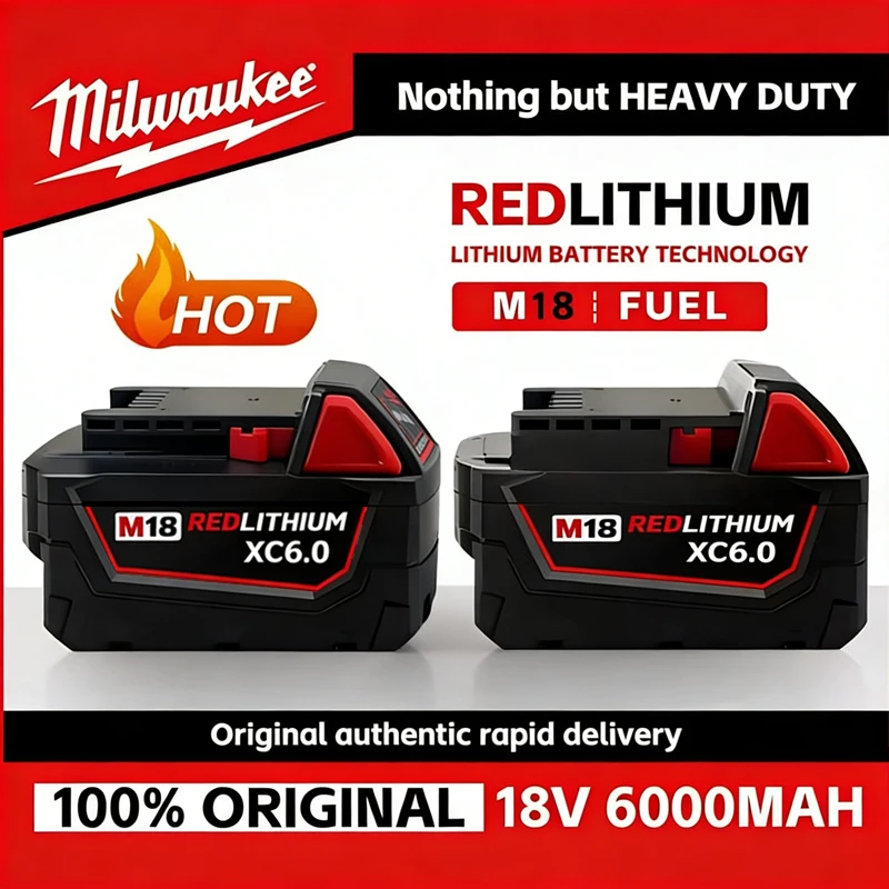 

100% Milwaukee M18 6.0Ah Battery, 18V RED Lithium-Ion Replacement Battery for 48-11-1860 2604-22 M18 Power Tools 2026