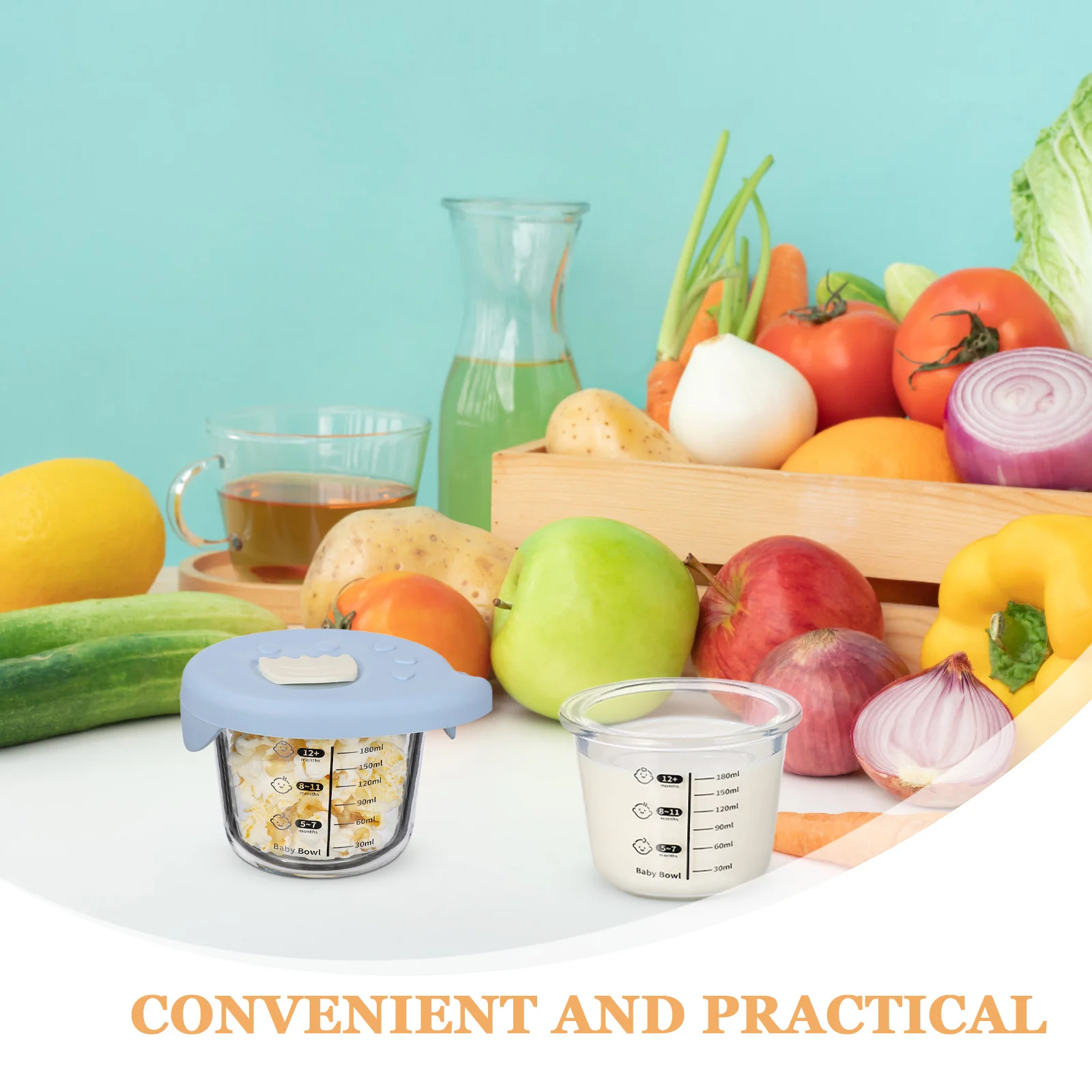 2 قطعة وعاء طعام تكميلي للأطفال حاويات زجاجية 6 أونصة 180 مللي فريزر مانع للتسرب صديق للتكديس أطباق مستديرة للرضع