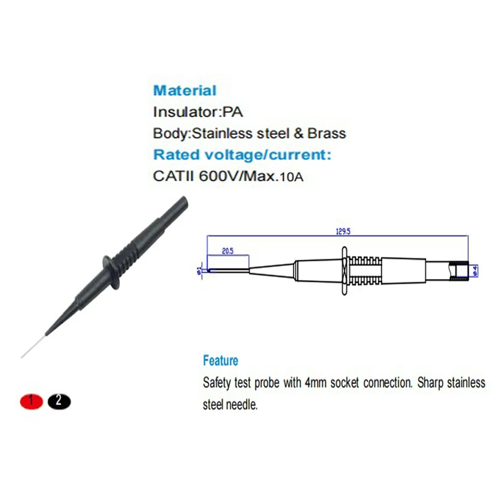 

2PCS Test Pin 1mm Extra-sharp Test Needle Test Probe Tips Electrical Connector 4mm No Stripping Wire for Multi-meter