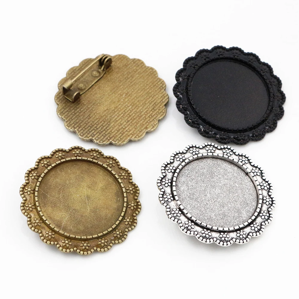 New Fashion 5pcs 25mm Inner Size Antique Silver Plated adn Bronze and Black Brooch  Cameo Cabochon Base Setting Pendant