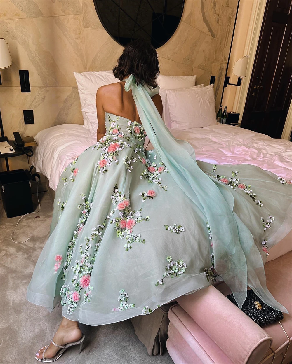 Abito personalizzato per occasioni formali in pizzo con fiori 3D e collo quadrato, abito da occasione formale, arabo saudita, فستان onderkus