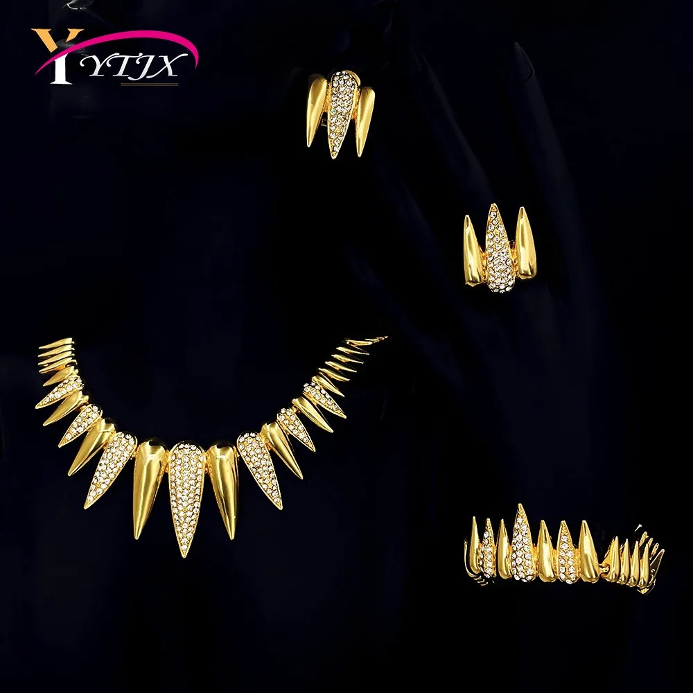 

YTJX 4 Pcs Luxury Big Necklace Bracelet Earrings Ring Set Dubai Ethiopian Gold Color Jewelry Gift For Women 2025 New