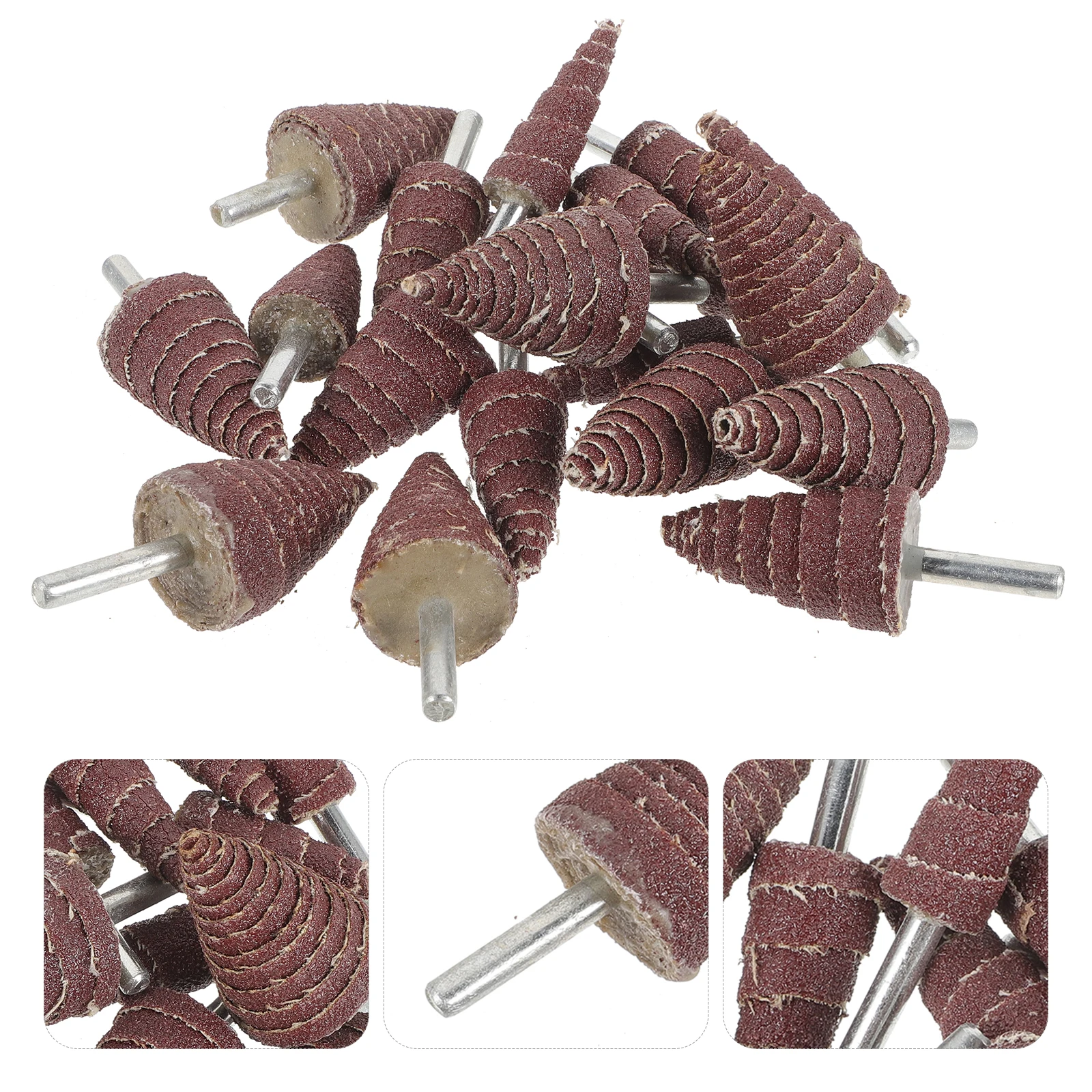 

20pcs Cone Shape Abrasive Flap Wheels Sandpaper Grinding Heads Rotary Tool Assorted Sizes Durable Multi Angle Handle Design