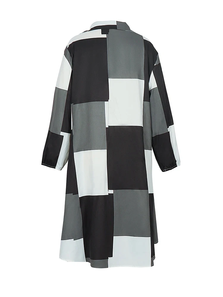 Plus Size 2024 Summer New Women\'s Casual V Neck Long Sleeve Plaid A Line Dress Oversized Outdoor Dress for Female