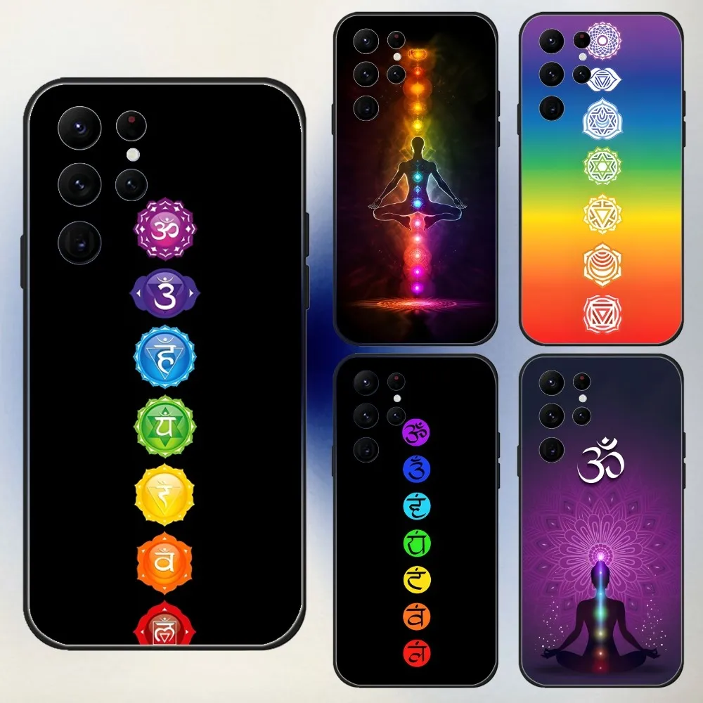 

The Mandala Chakra Insist Yoga Phone Case For Samsung S24,23,22,30,21,10,9,Ultra,Plus,Lite,FE,5G Black Soft Case