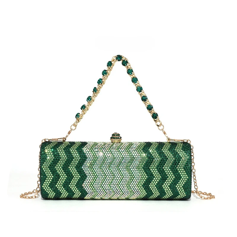 

Новинка, женская элегантная блестящая зеленая вечерняя сумка-клатч с бриллиантами и стразами, сумка с волнистыми кристаллами и ремешками